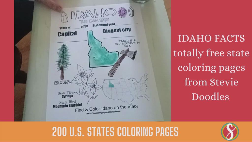 'Video thumbnail for Idaho Facts Free Coloring Page Printable'